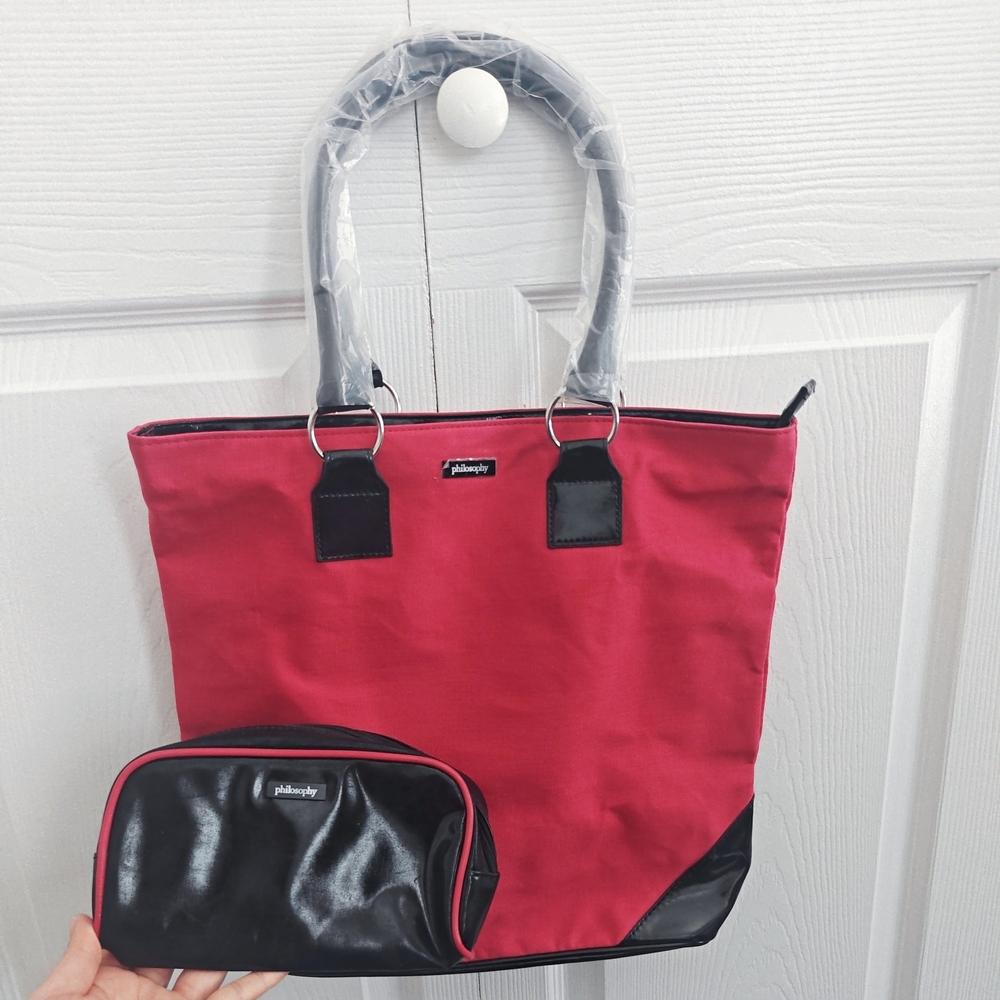 philosophy Red and Black Tote Bag with Matching Pouch